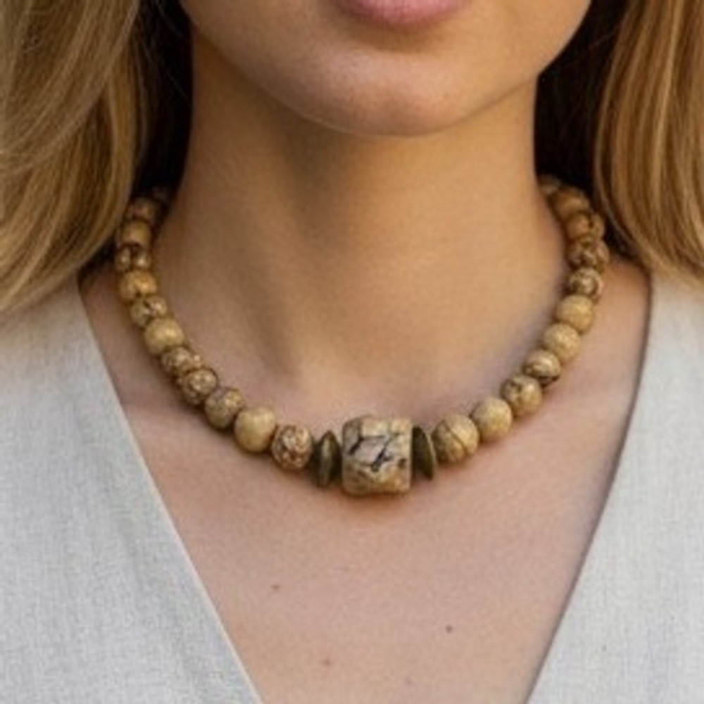 Vintage Tiger Coral Beaded Necklace Natural Earthy Boho Statement 17.5 Inch